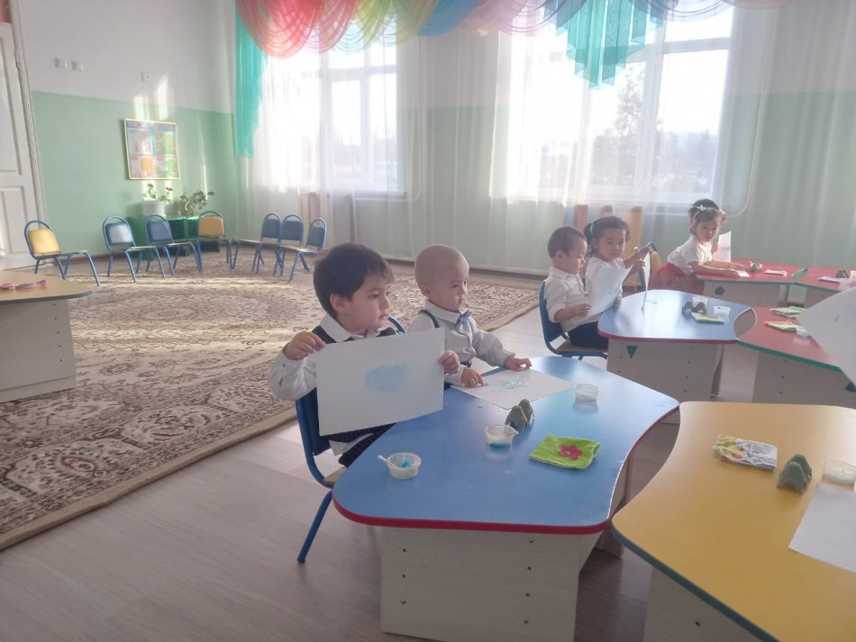 "Айналайын"кіші тобы.Тəрбиші:Есеркепова К Ұйымдастырылған оқу-қызметі:Сурет салу  Тақырыбы:Жылғалардан су ақты  Дəстүрден тыс сурет салу