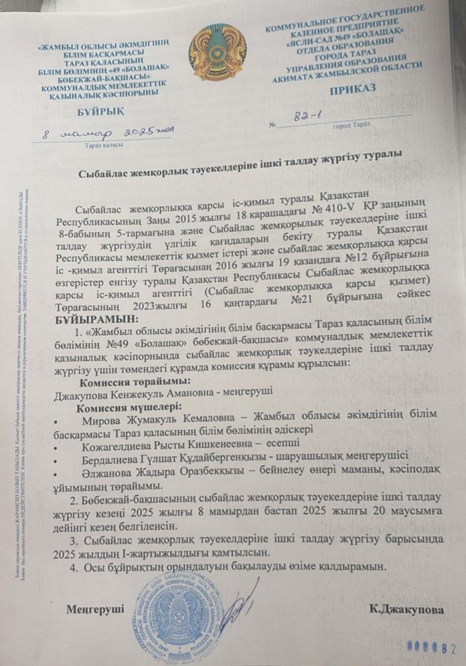 Ішкі талдау бұйрық -2025